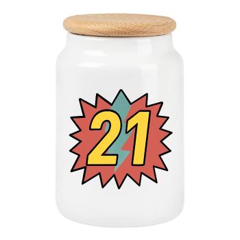 21 - Cookie Jar with Wooden Lid - white - Front