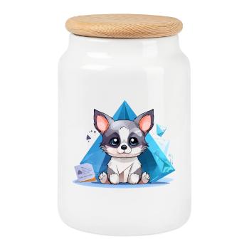 Kristallhündchen im Eisstil - Cookie Jar with Wooden Lid - white - Front