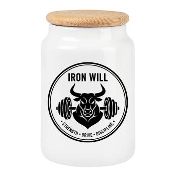 Iron Will Bull - Cookie Jar with Wooden Lid - white - Front