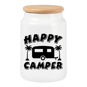Camping - Cookie Jar with Wooden Lid - white - Front