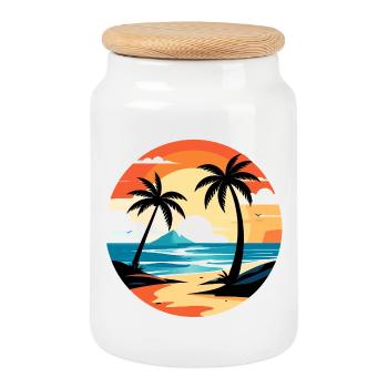Soirée tropicale sur le cercle de plage - Boîte à biscuits avec couvercle en bois - blanc - Devant