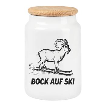 Un bouquetin drôle pour les skieurs - Boîte à biscuits avec couvercle en bois - blanc - Devant