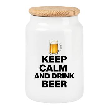 RESTE CALME ET BOIS DE LA BIÈRE ! LES AMATEURS DE BIÈRE CÉLÈBRENT - Boîte à biscuits avec couvercle en bois - blanc - Devant