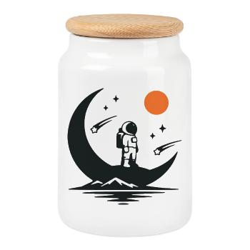 Minimalistischer Astronaut auf der Mondsichel - Keksdose mit Holzdeckel - Weiß - Vorne
