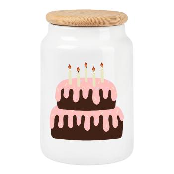 Pastel Pink Cake Birthday Illustration - Cookie Jar with Wooden Lid - white - Front