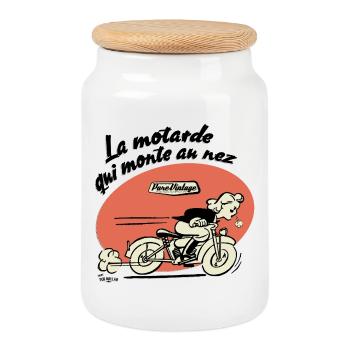 The biker who goes up to the nose - Cookie Jar with Wooden Lid - white - Front