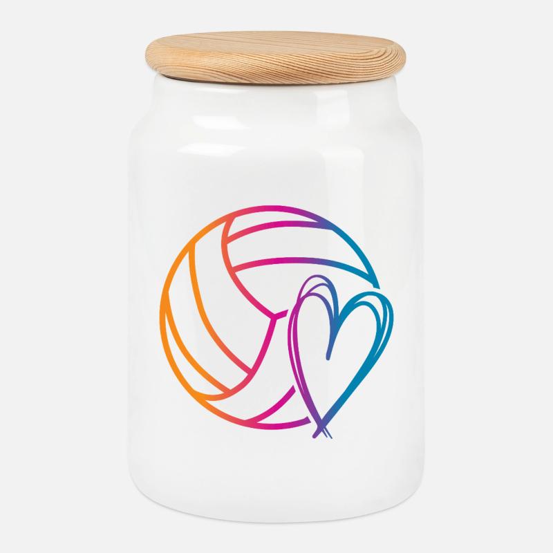 Volleyball Ball - Keksdose mit Holzdeckel - Weiß
