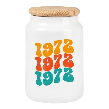 Vintage 1972 - Cookie Jar with Wooden Lid - white - Front