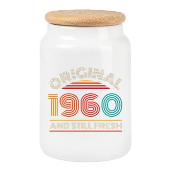 Vintage 1960 - Cookie Jar with Wooden Lid - white - Front