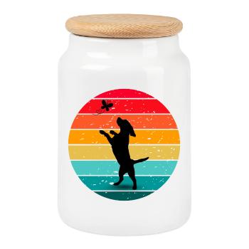 Dog Butterfly Forest Retro Sunset - Cookie Jar with Wooden Lid - white - Front