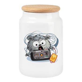 Camera Panda Chaos - Boîte à biscuits avec couvercle en bois - blanc - Devant