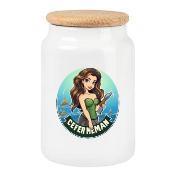Motif de l’insigne d’héroïne de mer - Boîte à biscuits avec couvercle en bois - blanc - Devant