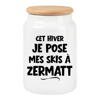 domaine skiable, Zermatt, station de ski - Boîte à biscuits avec couvercle en bois - blanc - Devant