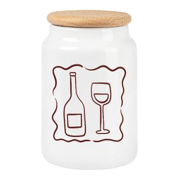 Weinflaschen- und Glas-Skizze - Keksdose mit Holzdeckel - Weiß - Vorne