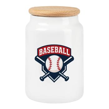 Baseball Emblem Schild mit Ball - Keksdose mit Holzdeckel - Weiß - Vorne