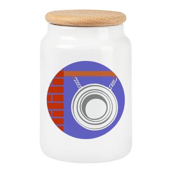 51169_Friseur circle counterpart in front of brick wall - Cookie Jar with Wooden Lid - white - Front