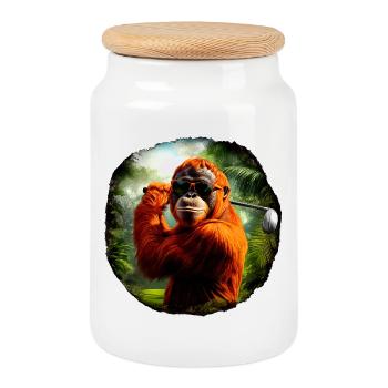 Golfe des orangs-outans / Singe - Boîte à biscuits avec couvercle en bois - blanc - Devant