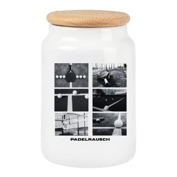 Padelrausch Collage BW - Keksdose mit Holzdeckel - Weiß - Vorne