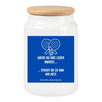 Course au padel : trop près du filet - Boîte à biscuits avec couvercle en bois - blanc - Devant