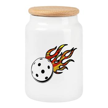 Floorball , Floorball , Fireball - Cookie Jar with Wooden Lid - white - Front