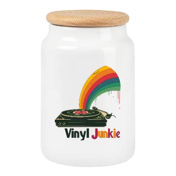 Design de platine tournante rétro Vinyl Junkie - Boîte à biscuits avec couvercle en bois - blanc - Devant