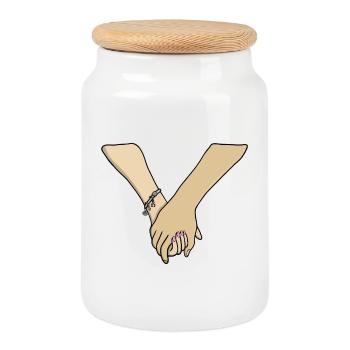 Couple romantique se tenant la main Valentine - Boîte à biscuits avec couvercle en bois - blanc - Devant