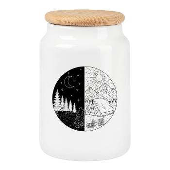 Camping de jour et de nuit - Pizza & Bière en plein air - Boîte à biscuits avec couvercle en bois - blanc - Devant