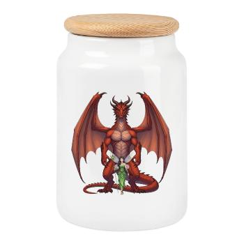 Dragon Pourpre et Fée de la Forêt - Boîte à biscuits avec couvercle en bois - blanc - Devant