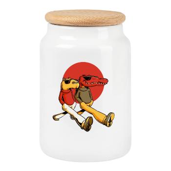 Capybara et Gator - Boîte à biscuits avec couvercle en bois - blanc - Devant