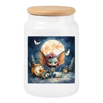 Fée de la Nuit aux ailes lunaires - Boîte à biscuits avec couvercle en bois - blanc - Devant