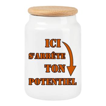 ICI S’ARRÊTE TON POTENTIEL. - Boîte à biscuits avec couvercle en bois - blanc - Devant