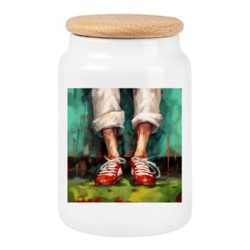 Energy in red - Cookie Jar with Wooden Lid - white - Front