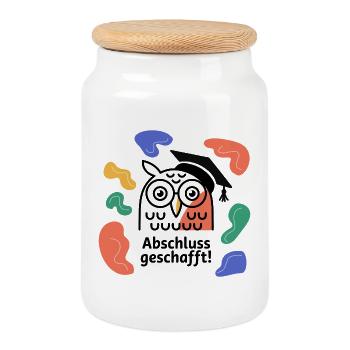 Graduation Owl Abstract Organic - Cookie Jar with Wooden Lid - white - Front