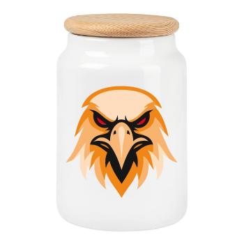 Wild Eagle Head in Orange - Cookie Jar with Wooden Lid - white - Front