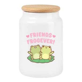 Cute Frogs Friends Frogever Besties - Cookie Jar with Wooden Lid - white - Front