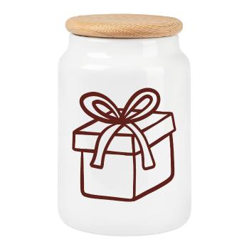 Rustic Hand-Drawn Gift Box - Cookie Jar with Wooden Lid - white - Front