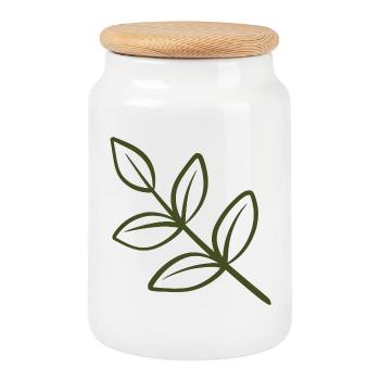 Art de lignes de feuilles - Boîte à biscuits avec couvercle en bois - blanc - Devant