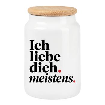 Je t’aime surtout - Typographie Accent rouge - Boîte à biscuits avec couvercle en bois - blanc - Devant