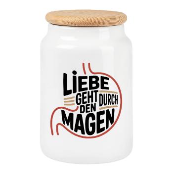 Liebe geht durch den Magen - Keksdose mit Holzdeckel - Weiß - Vorne