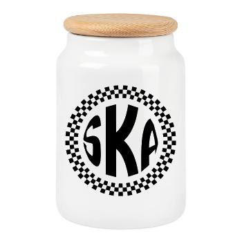Ska - logo - Boîte à biscuits avec couvercle en bois - blanc - Devant