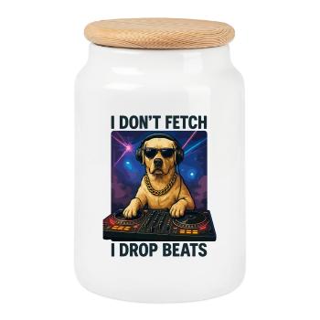 Labrador DJ : Je ne rapporte pas, je lâche des beats ! - Boîte à biscuits avec couvercle en bois - blanc - Devant