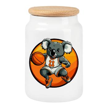 Basketballer Koala - Keksdose mit Holzdeckel - Weiß - Vorne