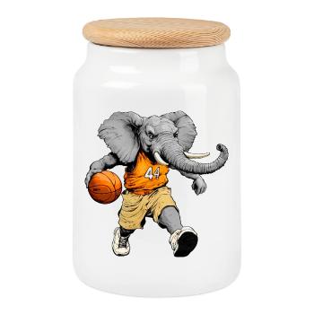 Elefanten Basketballspieler / Basketball Elefant - Keksdose mit Holzdeckel - Weiß - Vorne