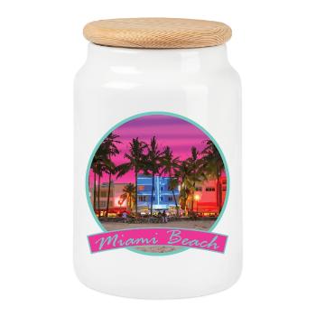 80s Retro Miami Beach Vaporwave - Cookie Jar with Wooden Lid - white - Front