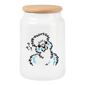 Silky Chicken – Illustration minimaliste de gribouillis - Boîte à biscuits avec couvercle en bois - blanc - Devant