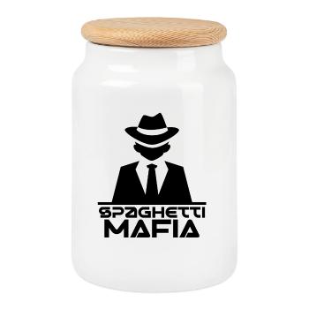Spaghetti Mafia - Cookie Jar with Wooden Lid - white - Front