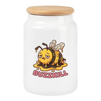 Don't Be A Buzzkill - Funny Bee Design - Cookie Jar with Wooden Lid - white - Front