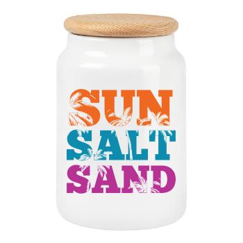 Été - Sable Salé de Soleil - Boîte à biscuits avec couvercle en bois - blanc - Devant