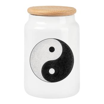 Yin-und-Yang-Symbol - Keksdose mit Holzdeckel - Weiß - Vorne