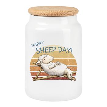Joyeux Jour des Moutons Coucher de soleil rétro - Boîte à biscuits avec couvercle en bois - blanc - Devant